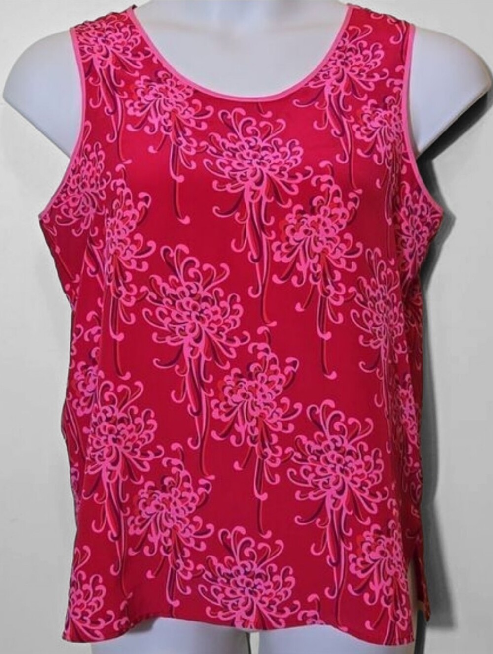 Bob Mackie 100% Silk‎ Tank Top Size M Floral Artsy Wearabl We Art To Wear